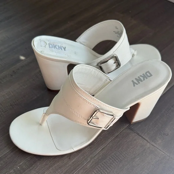 DKNY Cream Heeled Sandals with Buckle - Picture 1 of 4